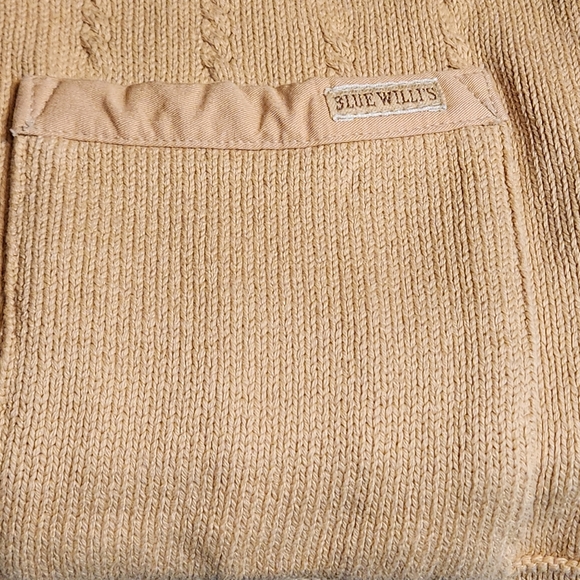 Blue Willi's of Denmark Snap Up Knit Cardigan Denim Collar Creamy Tan Small - Picture 10 of 11
